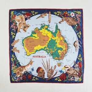 Vintage Heil Scarf Australia 27" Square Blue Souvenir Outback